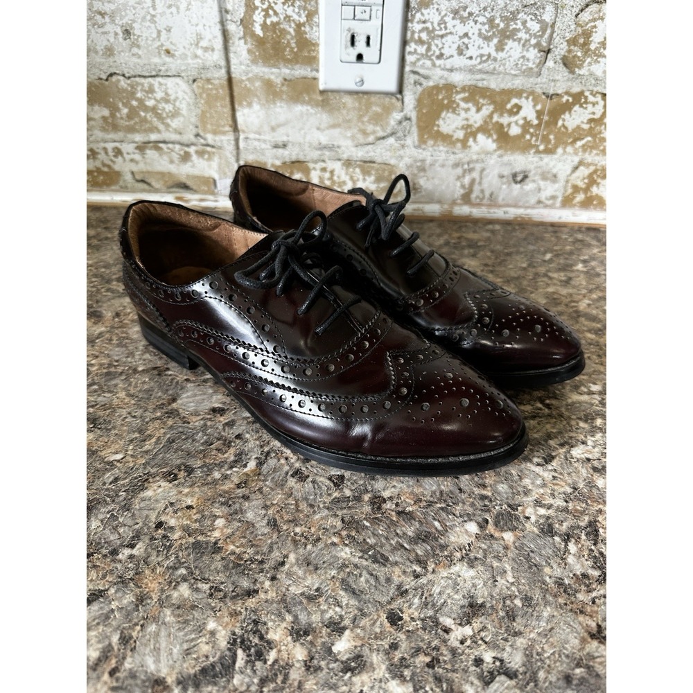 Mona Flying Dark Brown Leather Perforated Brogue Lace Up Oxfords Size US8 B098
